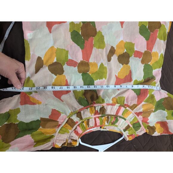 Pretty cotton smocked abstract calico printed babydoll style top by THML size S - Picture 8 of 11